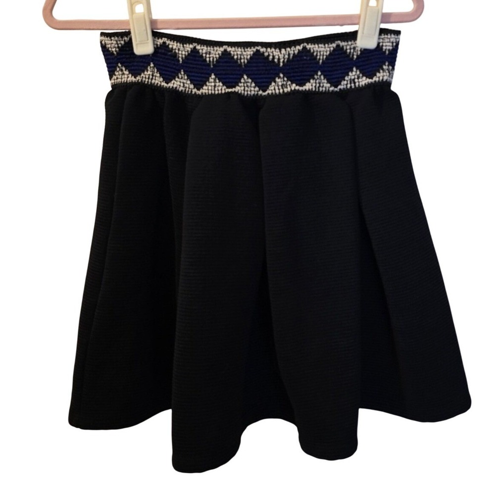 Anthropologie Postmark Black Textured Skater Skirt Blue‎ Geometric Waistband L